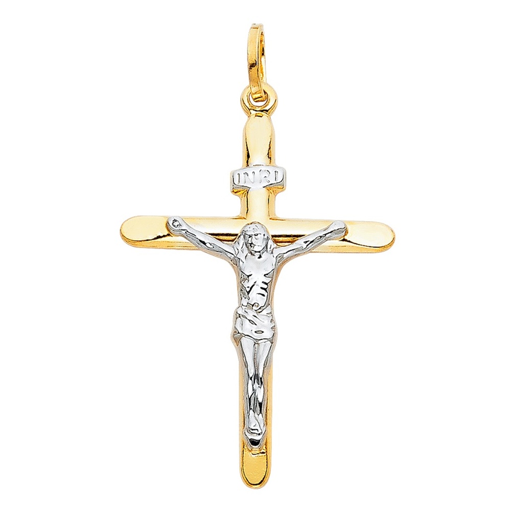 14K Two Tone Crucifix Cross Religious Pendant